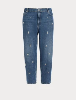 Boyfriend-Jeans aus besticktem Denim
