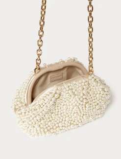 Clutch aus Satin mit Perlen