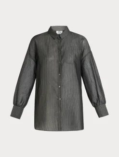 Hemdbluse aus Baumwollcanvas und Seide