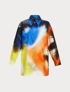 Hemdbluse aus bedruckter Popeline