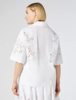 Hemdbluse aus Popeline mit Stickerei