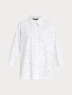 Hemdbluse aus Popeline mit Lochstickerei