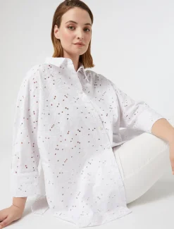 Hemdbluse aus Popeline mit Lochstickerei