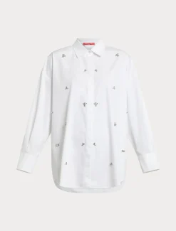 Hemdbluse aus Popeline mit Stickerei