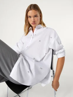 Hemdbluse aus Popeline mit Stickerei