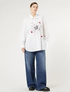 Hemdbluse aus Popeline mit Stickerei