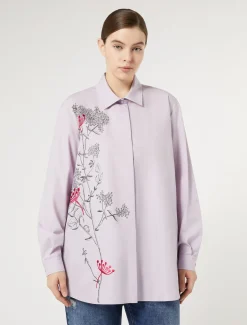 Hemdbluse aus Popeline mit Stickerei