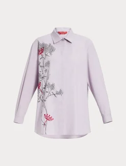 Hemdbluse aus Popeline mit Stickerei