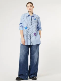 Hemdbluse aus Popeline mit Stickerei