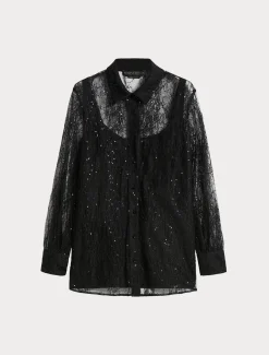 Hemdbluse aus Spitze mit Pailletten