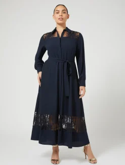 Hemdblusenkleid aus Crêpe mit Stickerei