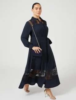 Hemdblusenkleid aus Crêpe mit Stickerei