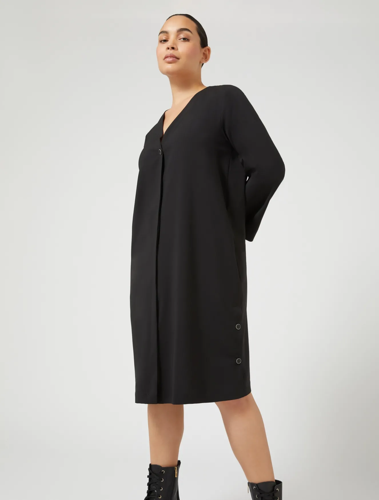 Hemdblusenkleid aus reinem Woll-Canvas