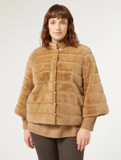 Jacke aus Stoff in Felloptik und Nylon-Canvas