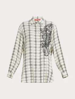 Karo-Hemdbluse mit Stickerei