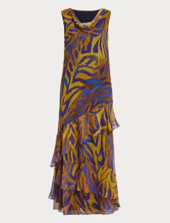 Langes Kleid aus bedruckter Georgette