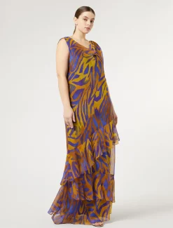 Langes Kleid aus bedruckter Georgette