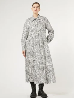 Langes Kleid aus bedruckter Popeline