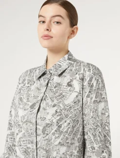 Langes Kleid aus bedruckter Popeline