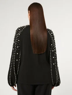 Pullover Stretch-Viskose mit Perlen